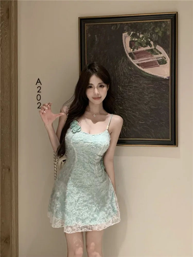 Hnewly  Mini Dresses Women Flowers Lace Patchwork Slim Slash Neck Backless Party Dress Female Sexy Elegant Holiday Casual