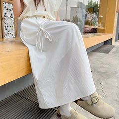Hnewly  Korean Bowknot A Line Cargo Skirt Women Summer Elastic Waist Oversized Long Skirts Woman Streetwear Y2K Midi Skirt Female