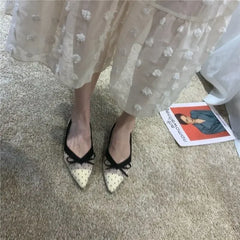 Hnewly  Pointed Toe With Bow Shoes for Women High Quality Fashion Spring Comfortable and Elegant Trend Beau Today Y2k Woman Flats