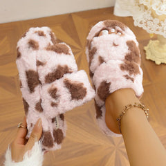 Lunivop  Women Platform Fluffy Slippers Autumn Winter House Shoes Warm Faux Fur Thick Sole Open Toe Girls Home Floor Street Cotton Slides