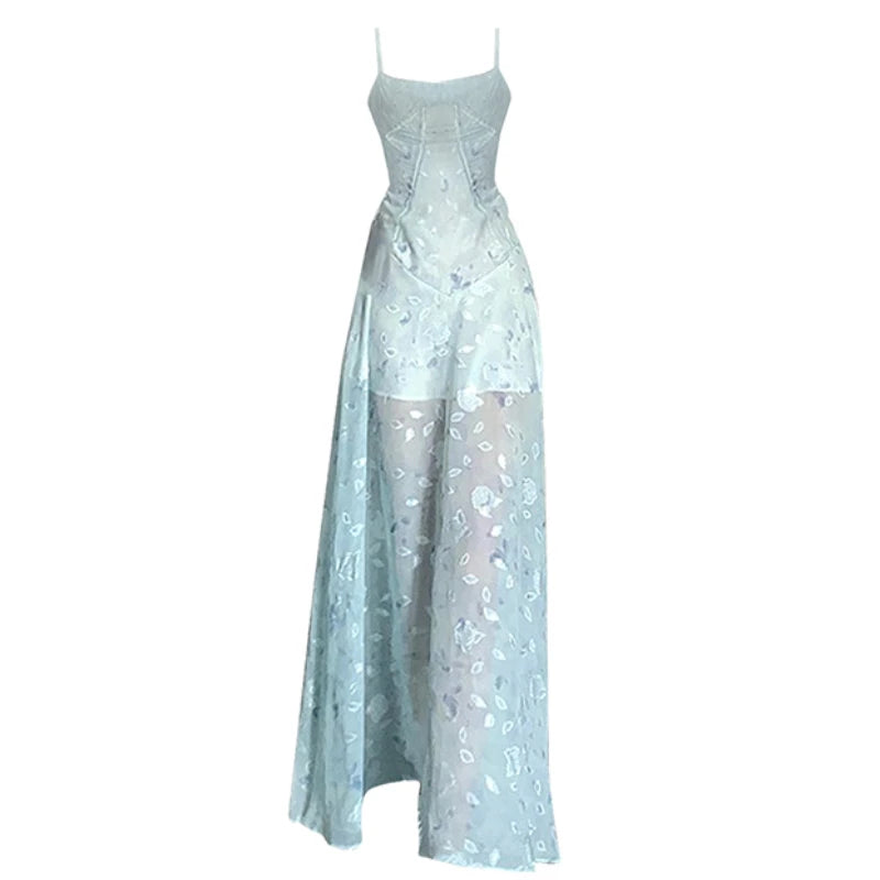 Hnewly Elegant Floral Fairy Dress Women Casual Sweet Y2k Clothing Sexy Strap Dress Even Party One Piece Dress Korean Chic Sleeveless