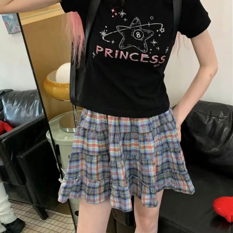 Hnewly Plaid Skirt Women Mini Skirt Japanese Style Ruffle Layered Short Skirts Cute Streetwear Vintage Harajuku Preppy Skirt