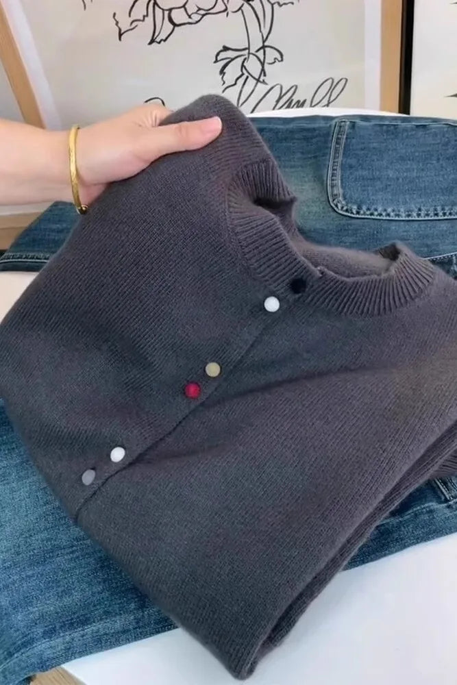 Hnewly  Solid Single Breasted Sweater Women New Autumn  Winter O-neck Loose Basic Top Elegant Long Sleeved Knitted Cardigan Jacket