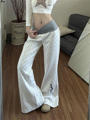 Hnewly  Y2k Aesthetic Polka Dot Printing Womans Pantalones Harajuku Stripe Patchwork Flare Pants Vintage Grunge High Waist Trousers