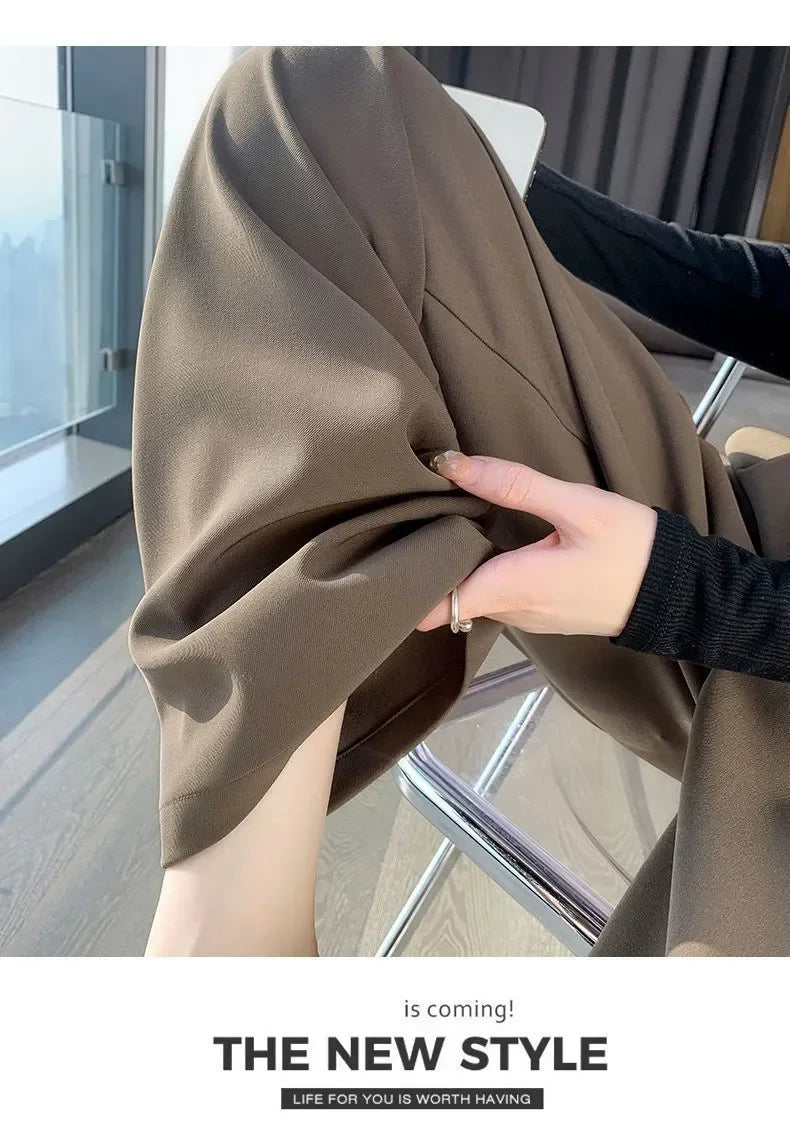 Hnewly Elegant Wide Leg Pants Women Korean Style High Waist Black Baggy Pants Office Ladies Fashion Loose Suit Trousers Streetwear