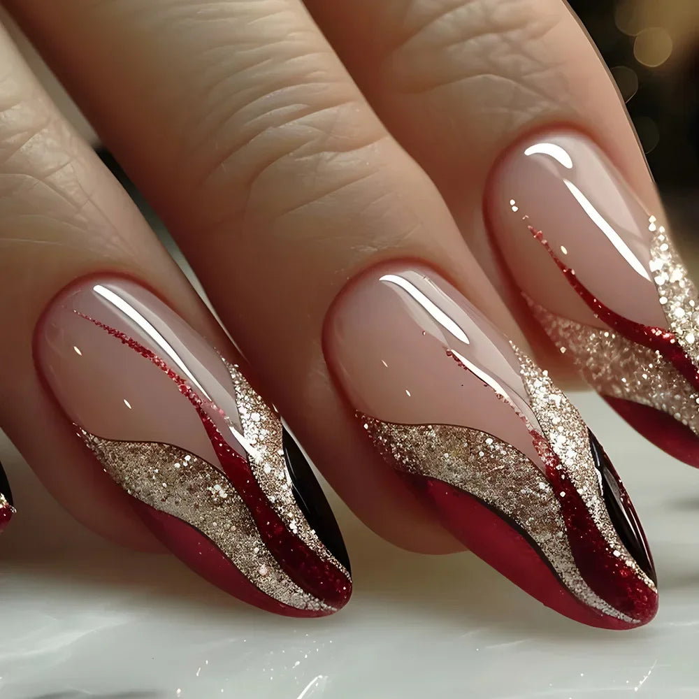 Hnewly 24pcs/Box Long Coffin False Nails Art Rose with Glue Wearable Nude Pink White Color Jelly Nails Tips Full Cover Press On Nails