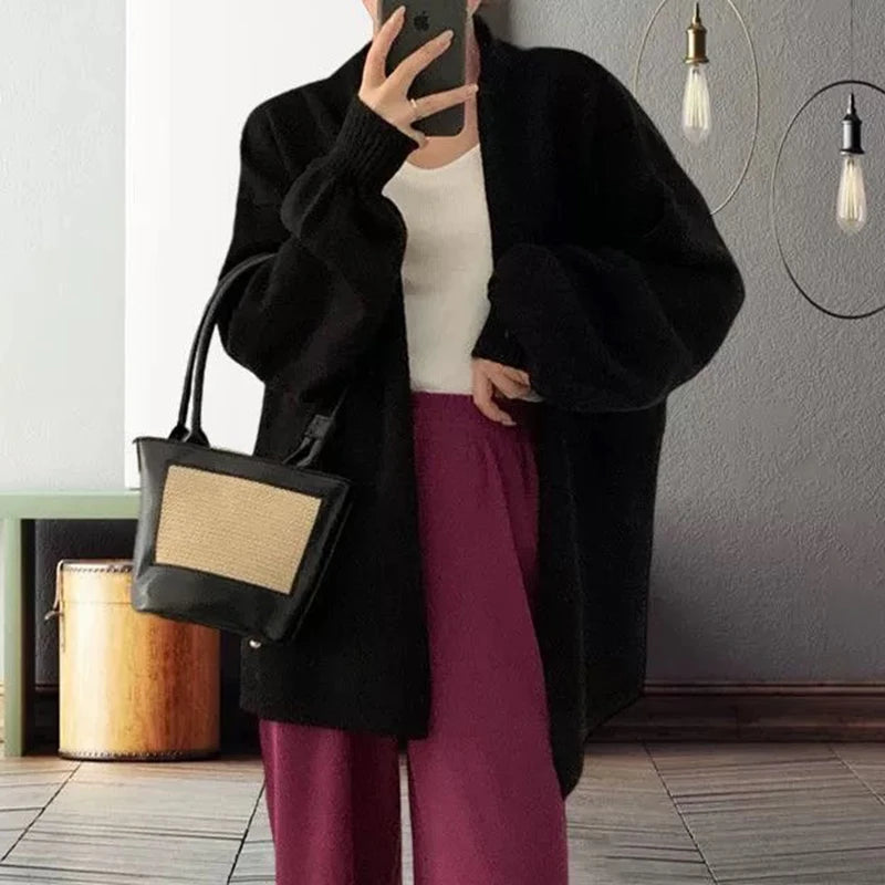Hnewly  Oversized Open Front Knit Cardigan for Women Comfy Sweater Coat Female Open-front Duster Cardi Casual Chic Autumn Winter Outfit