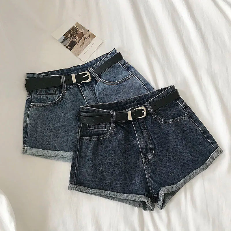 Hnewly  Versatile High Waisted Denim Shorts Summer 2025 New  Rolled Edges Loose Wide Leg Hot Pants Minimalist Women's Beach Pants