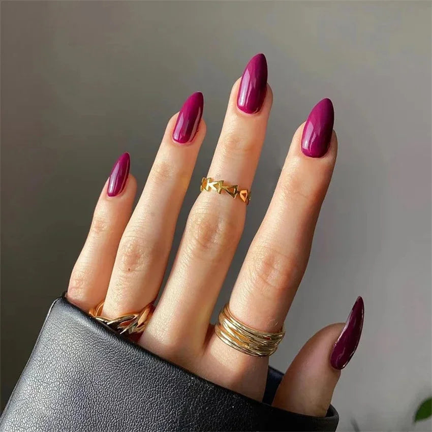 Hnewly 24pcs Artificial Nail Art Fake Nails Full Coverage Removable Ballet Short Press On Nails tips Chips Waterproof Solid Colour set