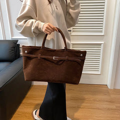 Hnewly  Faux Suede Tote Bags For Women Luxury Designer Handbags Purses New In Vintage Belt Buckle Large Capacity Underarm Shoulder