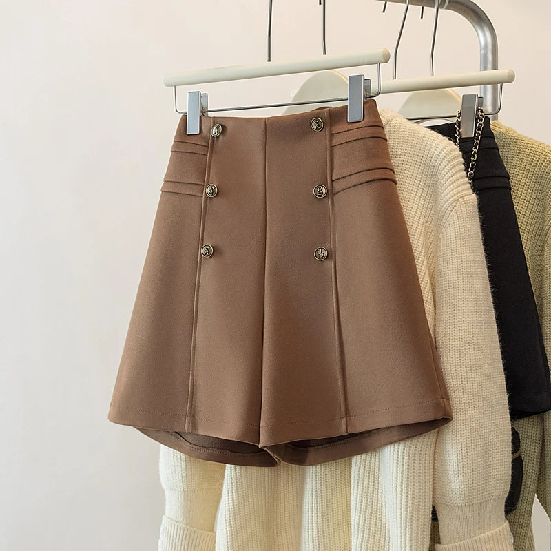 Hnewly  Temperament High Waist Shorts Women New Spring Autumn Double Breasted A-line Wide Leg Pants Large Size Black Versatile Shorts