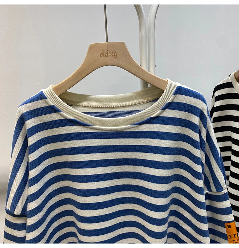 Hnewly  Spring Autumn Striped Sweatshirts  Women Casual Loose Long Sleeve Tops Korean Style Trend All-Matched Pullovers