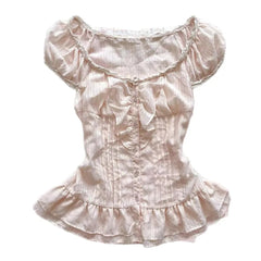 Lunivop  American Sweet Slim Spliced Lace O Neck Short Sleeve Blouse All Match High Street Y2k Buttons Clothes Summer Punk Draped Tops