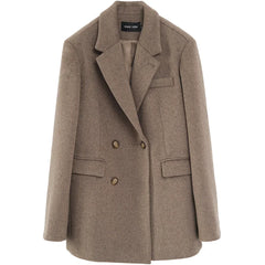 Hnewly WINTER OUTFITS Women Wool Blend Coat Solid Mid Long Woolen Blazer Thick Warm Blouse Women's Overcoat Office Lady Tops Autumn Winter