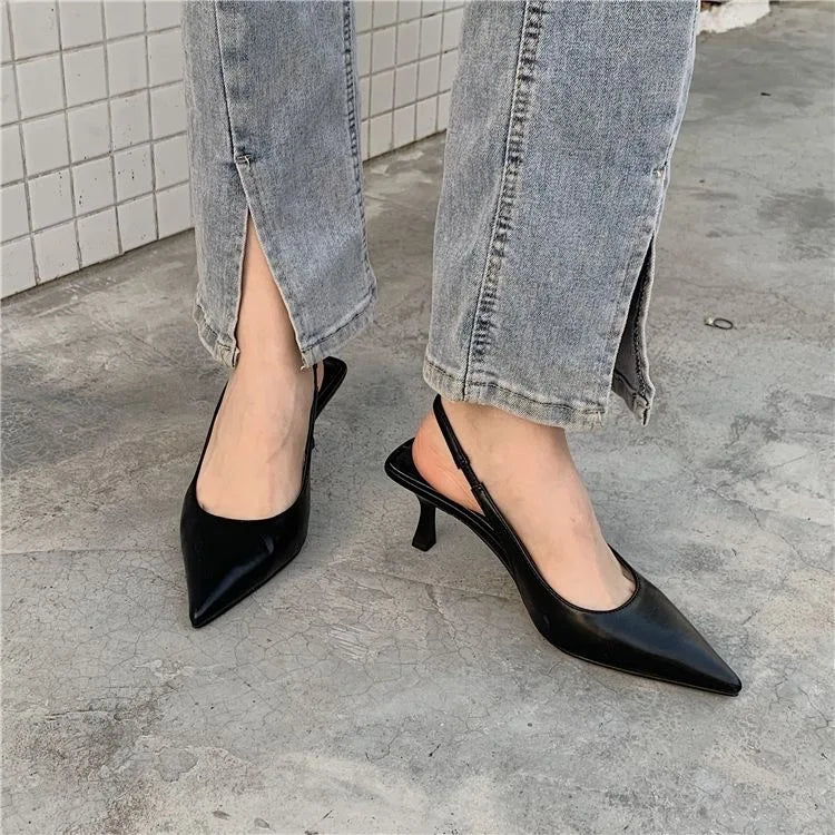 Hnewly Design Pointed Toe Women Sandals New Arrivals Black White Summer Dress Shoes Thin High Heels Elastic Band Ladies Party Mule