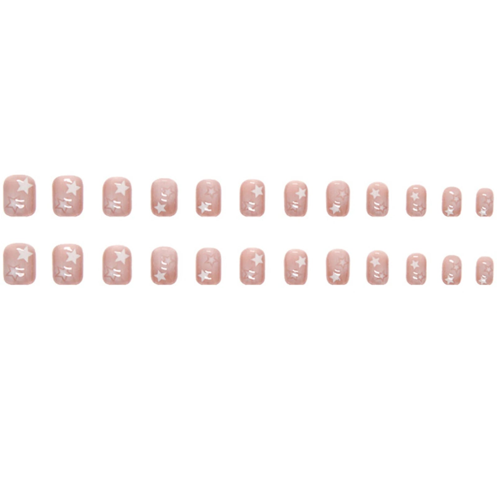 Hnewly 24pcs Gradient False Nails Cute Star Printed Design Fake Nail Short Square Faux Ongles Manicure Nail Stickers Press On Nail Tips