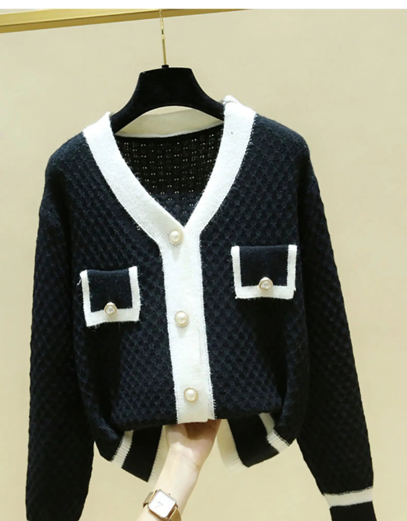 Hnewly  Korean Knit Sweater Temperament V-neck Single Breasted Jacket Women's Spring Autumn New Loose Long-Sleeved Cardigans  Coat