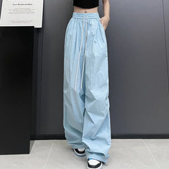 Hnewly  Streetwear Solid Color Pleated Cargo Pants Women Drawstring High Waist Pants Woman Casual Loose Pockets Sports Trousers Female