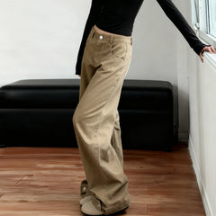 Hnewly  Khaki Jeans Women Basic Straight-Leg Denim Long Pants Y2K Streetwear 90s Loose Trousers Spring All match Outfit Casual