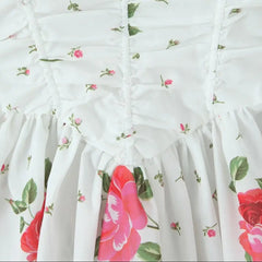 Lunivop  Sexy White Floral Print Lacing Up Bow Halter Sling Dress Women Fold Ruched Slim Waist Backless Swing Short Dresses Robe