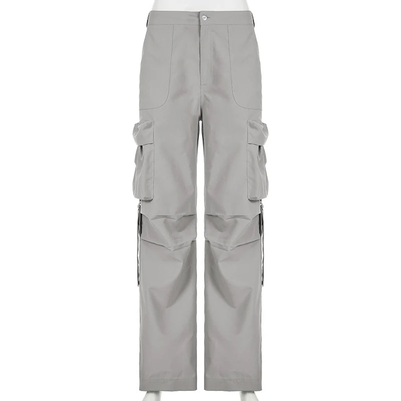 Hnewly y2k Streetwear Pockets Cargo Pants Harajuku Low Rise Baggy Straight Pants Loose Korean Fashion Trousers Aesthetic Womens