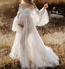 Hnewly  Maternity Shoot Dresses Dense Pearl White Yarn Dress Pregnancy Photography Gown Pregnant Women Maxi Dress For Photo Props