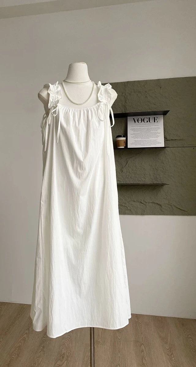 Hnewly  Y2k Aesthetic Sweet Sleeveless Ruffled Dress Women Vintage Harajuku Bandage Dresses Square Collar Fairy Solid Grunge Vestidos
