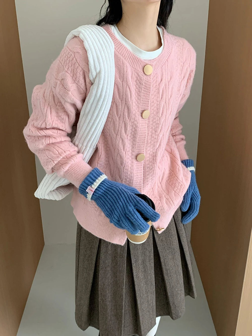 Hnewly  Vintage Twist Knit Cardigan Women's Lazy Loose Soft Thickened Single-Breasted 2025 Autumn Winter New Korean Style Female Tops