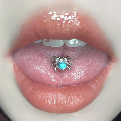 Hnewly  1Pc Trendy Punk Style Stainless Steel 1.6mm Spider Green Stone-Embedded Tongue Stud for Cool Girls Body Piercing Gift