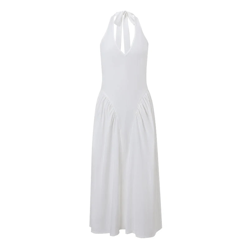 Hnewly Casual Y2K Backless Long Dress Elegant Slim Fit Hanging Neck Design Summer For High Street Commuting Evening Sexy Gown