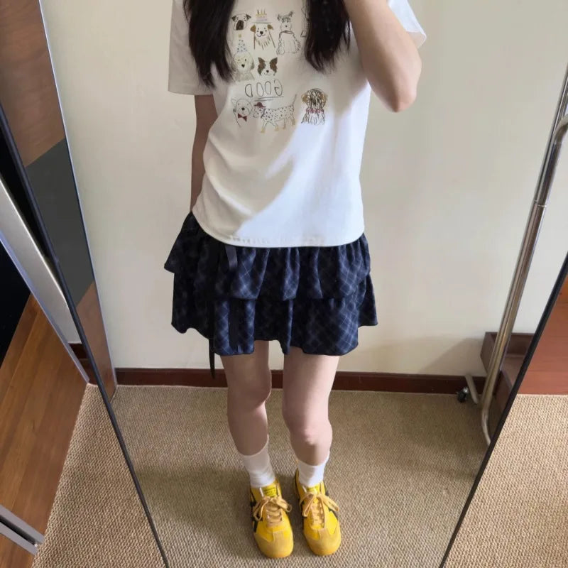 Hnewly  Funny T Shirts Women Cartoon Printed 2025 Summer Fashion Sweet O Neck Short Sleeve Loose Y2k Tops Female Casual Tshirt