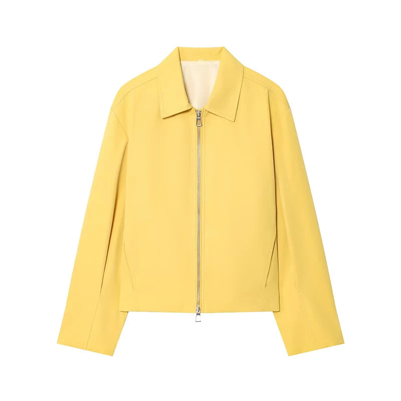 Hnewly  Casual Solid Zipper Women's Coat All-matching Lapel Pockets Long Sleeve Simple Coats Female Autumn Fashion Lady Jacket