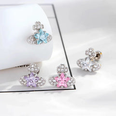 Hnewly  1Pc Fashionable and Personalized Stainless Steel Dopamine-colored Saturnian Zircon Sweet Style Ear Cartilage Piercing Jewelry