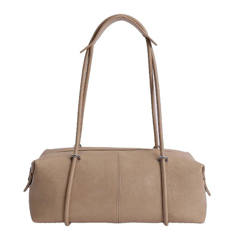 Hnewly  New Niche Style PU Boston Pillow Bag Large Capacity Zipper Closure Simple Shoulder Underarm Bag Cute Commuting Tote Bag