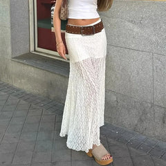 Hnewly  Vintage Sheer Lace Maternity Skirts for Women Low Elastic Waist Loose Fit Long Skirt Casual Pregnancy Skirts Fashion Streetwear