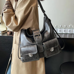 Hnewly  Retro Large Capaci Casual Women's Tote Bag Underarm Bag Fall Winter New Sle Double oulder Bapa Trendy Leisure Handbags
