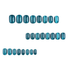 Lunivop  24pcs Short Aurora Blue Short Squared Oval False Nails for Girls Press on Nail To Stick on Cheap Wear Nail Art with Glue Cheap