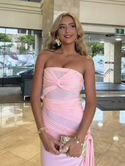 Hnewly  Backless Dress Women Ruched Chest Wrap Cross Bandage Sleeveless Tassel Y2K Street Trend Elegant Slits Long Bodycon