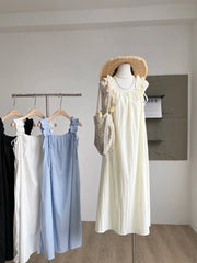 Hnewly  Y2k Aesthetic Sweet Sleeveless Ruffled Dress Women Vintage Harajuku Bandage Dresses Square Collar Fairy Solid Grunge Vestidos