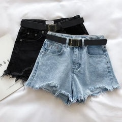 Hnewly summer inspo Women High Street Denim Shorts With Belt Casual High Waist A-line Jean Shorts Female Office Trousers Streetwear Summer