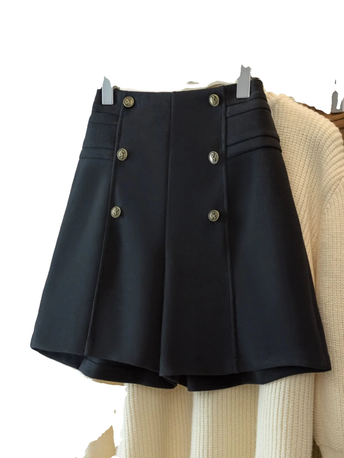 Hnewly  Temperament High Waist Shorts Women New Spring Autumn Double Breasted A-line Wide Leg Pants Large Size Black Versatile Shorts