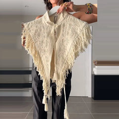 Hnewly  Elegant Female Tassel Shawl Holiday Spring Women Tassel Patchwork Scarf Vacation Chic Lady Daily Commute Accessory Street