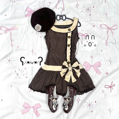 Lunivop  New Y2K French Retro Polka Dot Print Summer Slim Dress Sweet Bow Appliques Sleeveless Dress Harajuku Buttons Design Punk Clothes