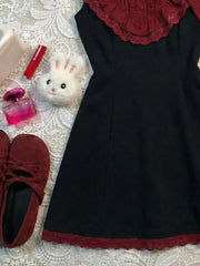 Lunivop  Vintage Classic Burgundy Lace Stand Collar Flutter Sleeve Short Dress Women Elegant Waist Fit Harajuku Summer Streetwear Outfit