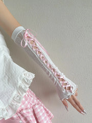 Hnewly  New Girl Handmade Bandage Subculture Lace Sleeves Concealer Sunscreen Long Hand Sleeve Lolita Y2k Women Oversleeve