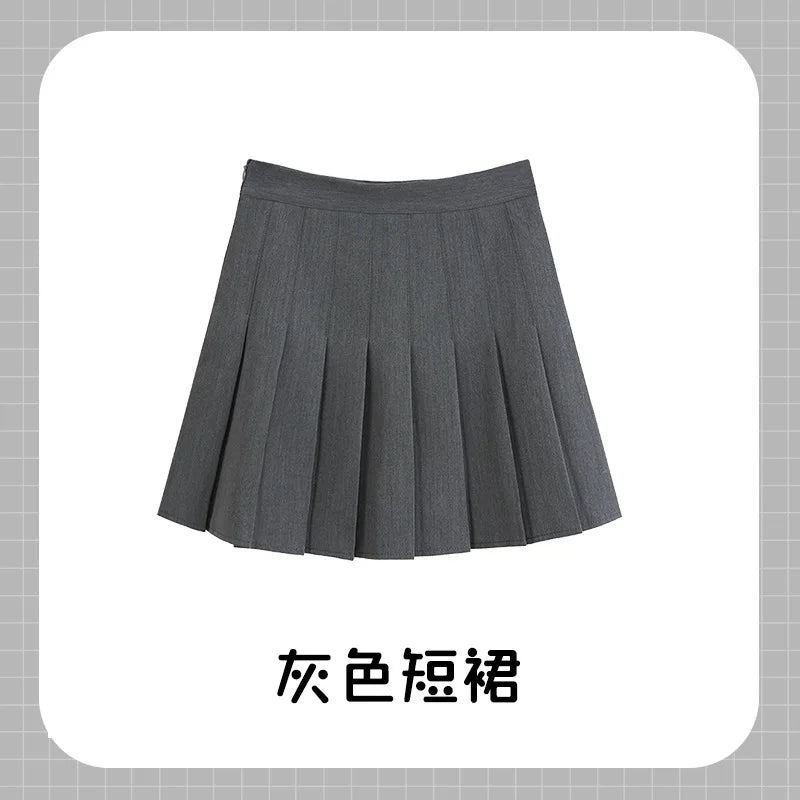 Hnewly Women Wear New Skirt Set Summer Academy Style JK Popular Design Sense Waistband Long Sleeved Shirt Romantic Elegant Mature 3JZ0
