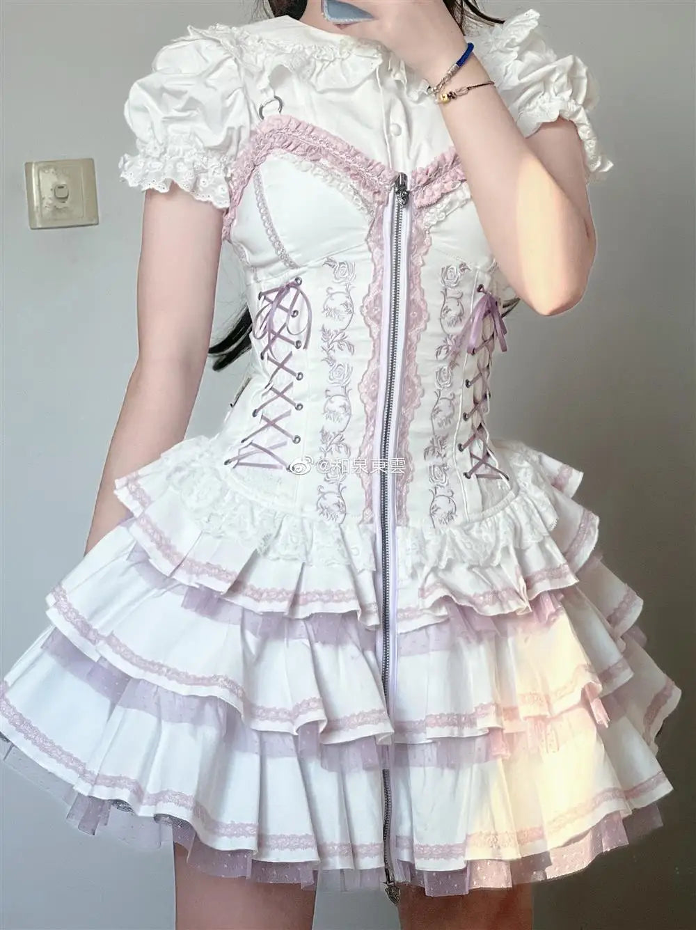 Hnewly  Original Lolita Dress Set Women's Slim Elegant Gothic Punk Zip V-Neck Vintage Suspender Dress + Shirt Set Summer Two-piece Set