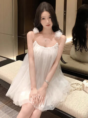 Hnewly  Woman Dress Sleeveless Slash Neck Flowers Backless French Style Chic Sweet Elegant Mini Dresses Female Casual Party