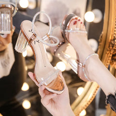 Hnewly Casual Chunky Heels Sandals for Women Summer Elegant Outdoor High Heel Slippers Crystal Sandals Sexy Party Shoes