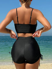 Hnewly  Wrinkled Knotted Shorts High Waist Bikini Female Swimsuit Women Swimwear Two-pieces Bikini set Tankini Bathing Suit Swim Beach